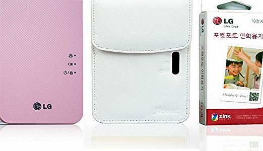 LG Electronics [SET] New LG Pocket Photo PD241T Printer [Pink] (Follow-up model of PD239)   Zink Photo Paper [30 Sheets]   Atout Premium Synthetic Leather Cover Case [White]